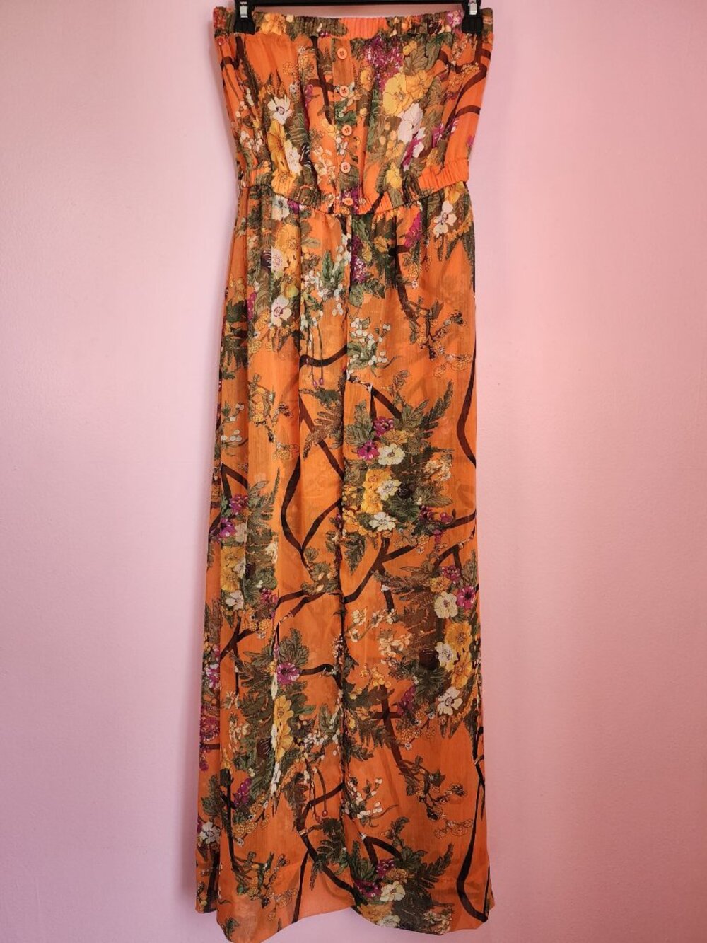 Sleeveless Vibrant Tropical Split Front Maxidress with Miniskirt Underlayer M - Picture 4 of 7